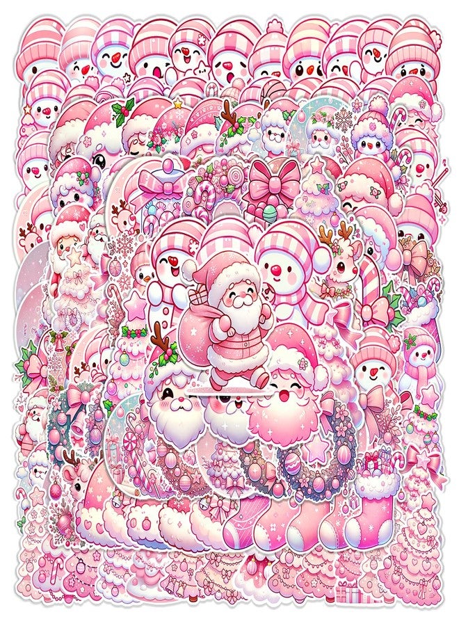 Auconda 150 PCS Pink Christmas Theme Vinyl Stickers, Cute Snowman Santa Claus Decorative Stickers for Parties, Funny Christmas Holiday Party Favors for Kids Teens Aduts, Ideal for Water Bottles, Laptops - Image 1